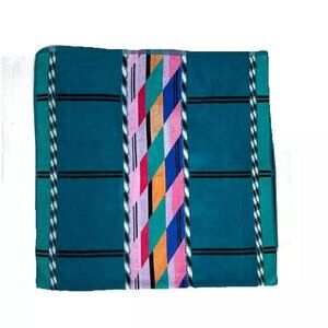 Royal Terry Vintage 1980s Beach Bath Towel Bright Teal Blue Retro Rare Aztec